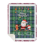 Personalized Gift Tartan Plaid Blanket Clan MacThomas Ancient With Funny Santa Snowman Reindeer Merry Christmas Gift Sherpa Blanket, blue plaid sherpa blanket,blue tartan sherpa blanket,Buchan,buffalo plaid sherpa blanket,christmas sherpa blanket,Christmas Throw Blanket