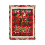 Personalized Gift Plaid Tartan Blanket Clan Grant Modern With Moose Lover Xmas Gift Santa Riding Christmas Fleece Blanket