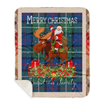 Personalized Gift Plaid Tartan Blanket Clan Davidson of Tulloch With Moose Lover Xmas Gift Santa Riding Buffalo Plaid Christmas Sherpa Blanket