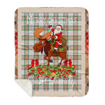 Personalized Gift Plaid Tartan Blanket Clan Grant of Achnarrow With Moose Lover Xmas Gift Santa Riding Buffalo Plaid Christmas Sherpa Blanket
