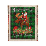 Personalized Gift Plaid Tartan Blanket Clan Kinloch With Moose Lover Xmas Gift Santa Riding Christmas Fleece Blanket