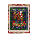Personalized Gift Plaid Tartan Blanket Clan Inglis Modern With Moose Lover Xmas Gift Santa Riding Christmas Fleece Blanket