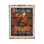 Personalized Gift Plaid Tartan Blanket Clan Stewart Black With Moose Lover Xmas Gift Santa Riding Christmas Fleece Blanket