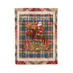 Personalized Gift Plaid Tartan Blanket Clan Buchanan Ancient With Moose Lover Xmas Gift Santa Riding Christmas Fleece Blanket