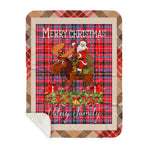 Personalized Gift Plaid Tartan Blanket Clan Udny With Moose Lover Xmas Gift Santa Riding Buffalo Plaid Christmas Sherpa Blanket
