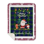 Personalized Gift Tartan Plaid Blanket Clan Marjoribanks Modern With Funny Santa Snowman Reindeer Merry Christmas Gift Sherpa Blanket, blue plaid sherpa blanket,blue tartan sherpa blanket,Buchan,buffalo plaid sherpa blanket,christmas sherpa blanket,Christmas Throw Blanket