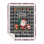 Personalized Gift Tartan Plaid Blanket Clan Troup With Funny Santa Snowman Reindeer Merry Christmas Gift Sherpa Blanket, blue plaid sherpa blanket,blue tartan sherpa blanket,Buchan,buffalo plaid sherpa blanket,christmas sherpa blanket,Christmas Throw Blanket