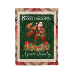 Personalized Gift Plaid Tartan Blanket Clan Agnew Hunting With Moose Lover Xmas Gift Santa Riding Christmas Fleece Blanket