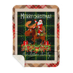 Personalized Gift Plaid Tartan Blanket Clan MacArthur Modern With Moose Lover Xmas Gift Santa Riding Buffalo Plaid Christmas Sherpa Blanket