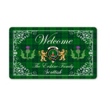 Doormat - Welcome Mat Scottish Clan Erskine Hunting Tartan Door Mat, Plaid Doormat With Thistle and Two Lion Scottish