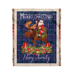 Personalized Gift Plaid Tartan Blanket Clan Navy US Edzell With Moose Lover Xmas Gift Santa Riding Christmas Fleece Blanket