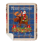 Personalized Gift Plaid Tartan Blanket Clan MacLaine of Loch Buie Blue With Moose Lover Xmas Gift Santa Riding Plaid Christmas Sherpa Blanket