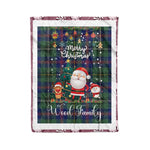 Personalized Gift Tartan Plaid Blanket Clan Wood With Funny Santa Snowman Reindeer Merry Christmas Fleece Blanket, Home Living Room, Plaid Blanket, Tartan Blanket, Scottish Blanket, Buffalo fleece blanket, Christmas Blanket