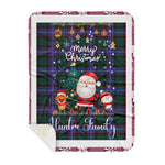 Personalized Gift Tartan Plaid Blanket Clan Hunter With Funny Santa Snowman Reindeer Merry Christmas Gift Sherpa Blanket, blue plaid sherpa blanket,blue tartan sherpa blanket,Buchan,buffalo plaid sherpa blanket,christmas sherpa blanket,Christmas Throw Blanket