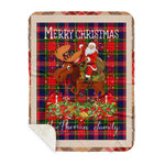 Personalized Gift Plaid Tartan Blanket Clan MacPherson Modern With Moose Lover Xmas Gift Santa Riding Plaid Christmas Sherpa Blanket