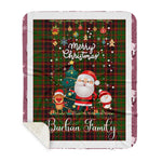Personalized Gift Tartan Plaid Blanket Clan Buchan With Funny Santa Snowman Reindeer Merry Christmas Gift Sherpa Blanket, blue plaid sherpa blanket,blue tartan sherpa blanket,Buchan,buffalo plaid sherpa blanket,christmas sherpa blanket,Christmas Throw Blanket