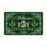 Doormat - Welcome Mat Scottish Clan Badge Cranstoun Hunting Tartan Door Mat, Plaid Doormat With Thistle and Two Lion Scottish