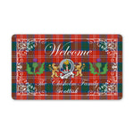 Doormat - Welcome Mat Scottish Clan Badge Chisholm Ancient Tartan Door Mat, Plaid Doormat With Thistle and Two Lion Scottish