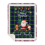 Personalized Gift Tartan Plaid Blanket Clan Lamont With Funny Santa Snowman Reindeer Merry Christmas Gift Sherpa Blanket, blue plaid sherpa blanket,blue tartan sherpa blanket,Buchan,buffalo plaid sherpa blanket,christmas sherpa blanket,Christmas Throw Blanket