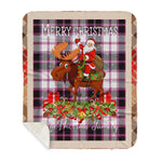 Personalized Gift Plaid Tartan Blanket Clan MacPherson Hunting Modern With Moose Lover Xmas Gift Santa Riding Plaid Christmas Sherpa Blanket