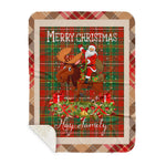 Personalized Gift Plaid Tartan Blanket Clan Hay Ancient With Moose Lover Xmas Gift Santa Riding Buffalo Plaid Christmas Sherpa Blanket