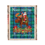 Personalized Gift Plaid Tartan Blanket Clan Flower Of Scotland With Moose Lover Xmas Gift Santa Riding Christmas Fleece Blanket