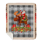 Personalized Gift Plaid Tartan Blanket Clan Douglas Grey Modern With Moose Lover Xmas Gift Santa Riding Buffalo Plaid Christmas Sherpa Blanket