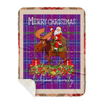 Personalized Gift Plaid Tartan Blanket Clan Jackson With Moose Lover Xmas Gift Santa Riding Buffalo Plaid Christmas Sherpa Blanket