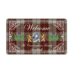 Doormat - Welcome Mat Scottish Clan Badge Cunningham Burgundy Dancers Tartan Door Mat, Plaid Doormat With Thistle and Two Lion Scottish