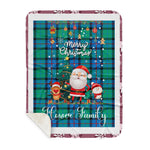 Personalized Gift Tartan Plaid Blanket Clan Flower Of Scotland With Funny Santa Snowman Reindeer Merry Christmas Gift Sherpa Blanket, blue plaid sherpa blanket,blue tartan sherpa blanket,Buchan,buffalo plaid sherpa blanket,christmas sherpa blanket,Christmas Throw Blanket