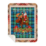 Personalized Gift Plaid Tartan Blanket Clan Gunn Ancient With Moose Lover Xmas Gift Santa Riding Buffalo Plaid Christmas Sherpa Blanket