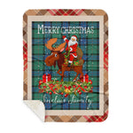 Personalized Gift Plaid Tartan Blanket Clan Sinclair Hunting Ancient With Moose Lover Xmas Gift Santa Riding Buffalo Plaid Christmas Sherpa Blanket