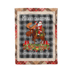 Personalized Gift Plaid Tartan Blanket Clan Douglas Grey With Moose Lover Xmas Gift Santa Riding Christmas Fleece Blanket