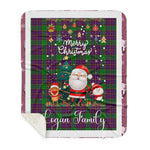 Personalized Gift Tartan Plaid Blanket Clan Logan With Funny Santa Snowman Reindeer Merry Christmas Gift Sherpa Blanket, blue plaid sherpa blanket,blue tartan sherpa blanket,Buchan,buffalo plaid sherpa blanket,christmas sherpa blanket,Christmas Throw Blanket