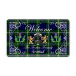 Doormat - Welcome Mat Scottish Clan Forbes Tartan Door Mat, Plaid Doormat With Thistle and Two Lion Scottish