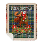 Personalized Gift Plaid Tartan Blanket Clan Scott Modern With Moose Lover Xmas Gift Santa Riding Buffalo Plaid Christmas Sherpa Blanket