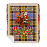 Personalized Gift Plaid Tartan Blanket Clan Culloden Ancient With Moose Lover Xmas Gift Santa Riding Buffalo Plaid Christmas Sherpa Blanket