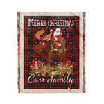 Personalized Gift Plaid Tartan Blanket Clan Carr With Moose Lover Xmas Gift Santa Riding Christmas Fleece Blanket