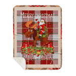 Personalized Gift Plaid Tartan Blanket Clan MacFie With Moose Lover Xmas Gift Santa Riding Buffalo Plaid Christmas Sherpa Blanket