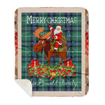 Personalized Gift Plaid Tartan Blanket Clan MacDonald Of The Isles Hunting Ancient With Moose Lover Xmas Gift Santa Riding Buffalo Plaid Christmas Sherpa Blanket