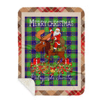 Personalized Gift Plaid Tartan Blanket Clan Dalrymple With Moose Lover Xmas Gift Santa Riding Buffalo Plaid Christmas Sherpa Blanket