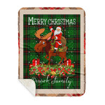 Personalized Gift Plaid Tartan Blanket Clan Orrock With Moose Lover Xmas Gift Santa Riding Buffalo Plaid Christmas Sherpa Blanket