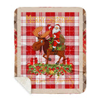 Personalized Gift Plaid Tartan Blanket Clan Menzies Red With Moose Lover Xmas Gift Santa Riding Plaid Christmas Sherpa Blanket