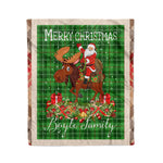 Personalized Gift Plaid Tartan Blanket Clan Boyle With Moose Lover Xmas Gift Santa Riding Christmas Fleece Blanket