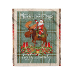 Personalized Gift Plaid Tartan Blanket Clan Kelly With Moose Lover Xmas Gift Santa Riding Christmas Fleece Blanket