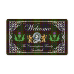 Doormat - Welcome Mat Scottish Clan Badge Cunningham Hunting Modern Tartan Door Mat, Plaid Doormat With Thistle and Two Lion Scottish