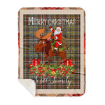 Personalized Gift Plaid Tartan Blanket Clan Scott Weathered With Moose Lover Xmas Gift Santa Riding Buffalo Plaid Christmas Sherpa Blanket