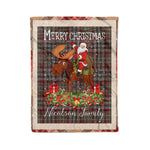 Personalized Gift Plaid Tartan Blanket Clan Nicolson Hunting Weathered With Moose Lover Xmas Gift Santa Riding Christmas Fleece Blanket