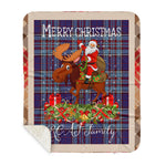 Personalized Gift Plaid Tartan Blanket Clan RCAF With Moose Lover Xmas Gift Santa Riding Buffalo Plaid Christmas Sherpa Blanket