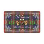 Doormat - Welcome Mat Scottish Clan Fraser Hunting Modern Tartan Door Mat, Plaid Doormat With Thistle and Two Lion Scottish